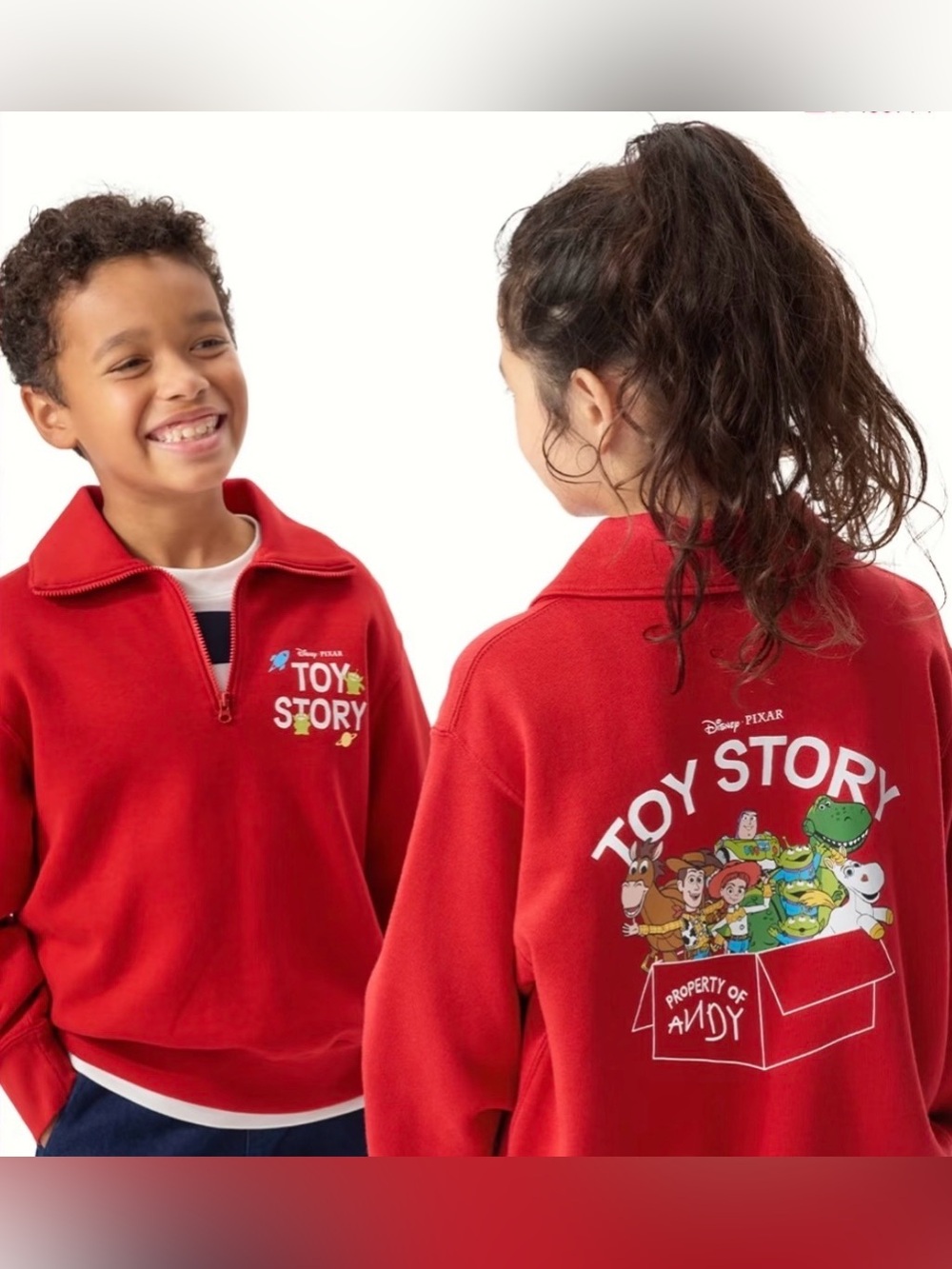 Uniqlo Kids Red Toy Story Quarter-Zip Sweatshirt
